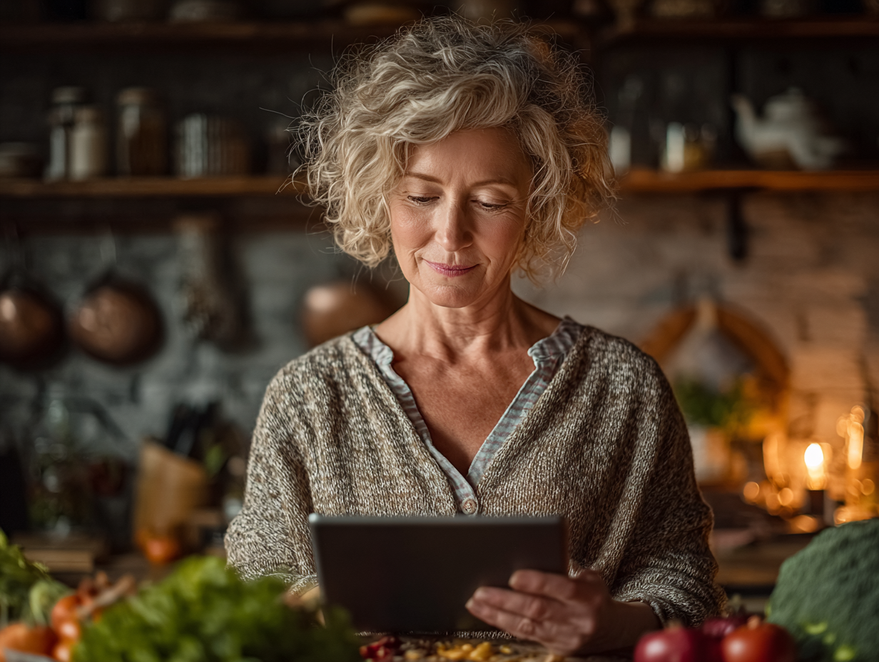 Starší pár pri zdravom jedle s úsmevom